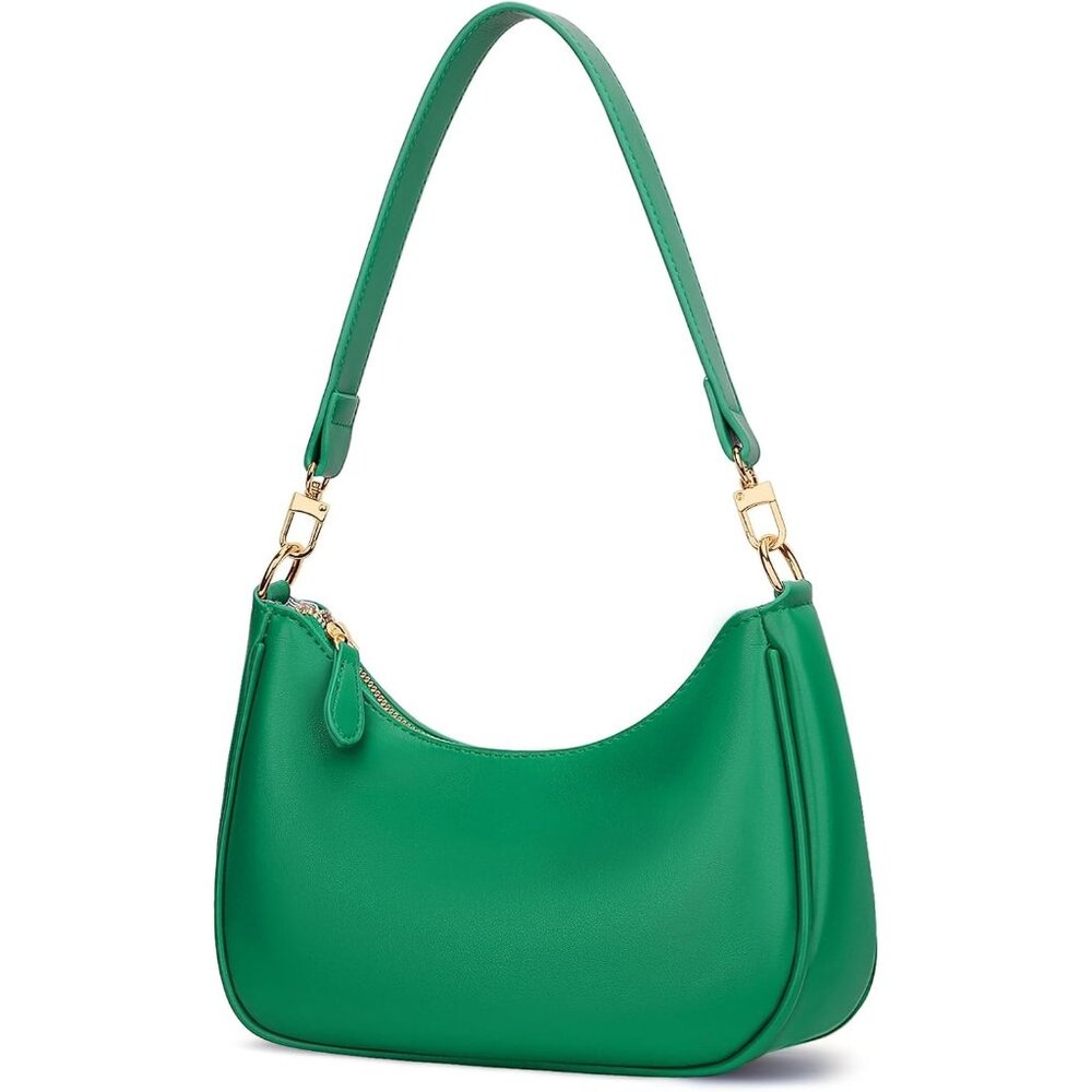 Women's Green PU leather Gold Chain Strap Underarm Zipper Pouch Hobo Purses